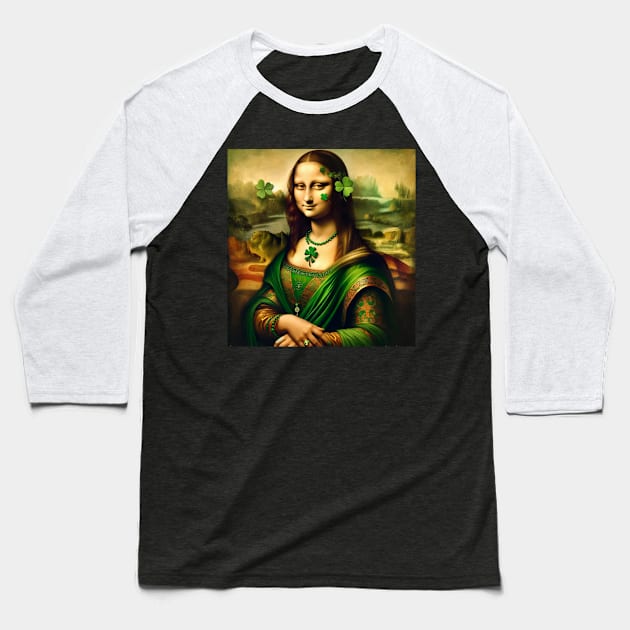 Mona Lisa's Irish Charm: St. Patrick's Day Celebration Baseball T-Shirt by Edd Paint Something